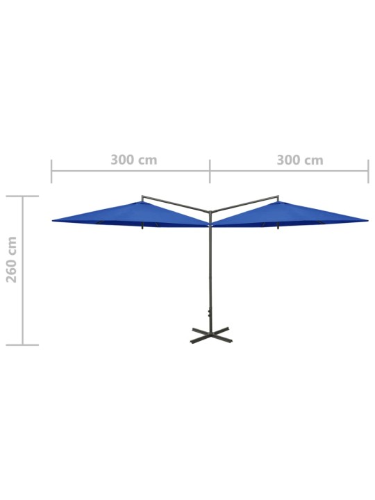 Tupla-aurinkovarjo terästanko 600 cm taivaansininen