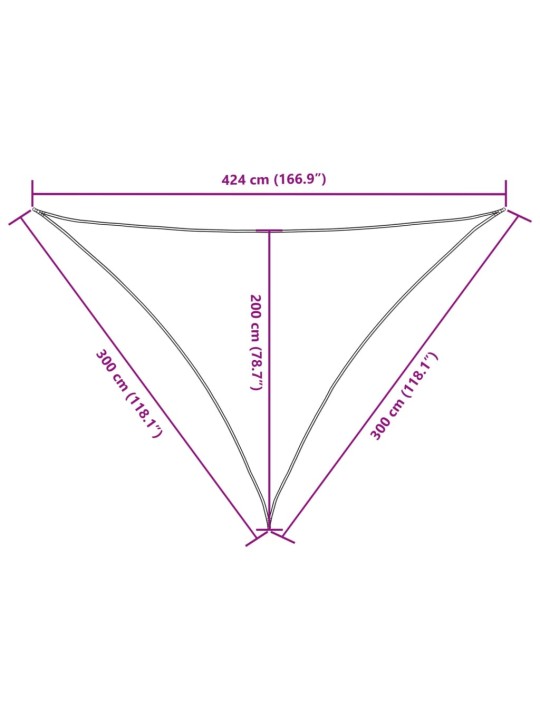 Aurinkopurje Oxford-kangas kolmio 3x3x4,24 m kerma