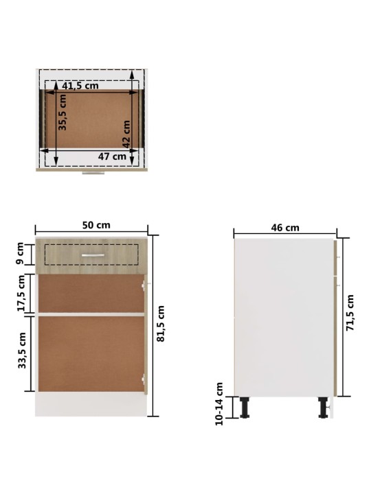 Alalipastokaappi Sonoma-tammi 50x46x81,5 cm lastulevy