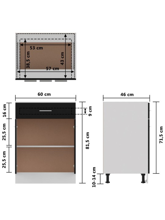 Alalipastokaappi musta 60x46x81,5 cm lastulevy