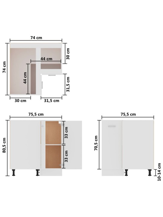 Alakulmakaappi valkoinen 75,5x75,5x80,5 cm lastulevy