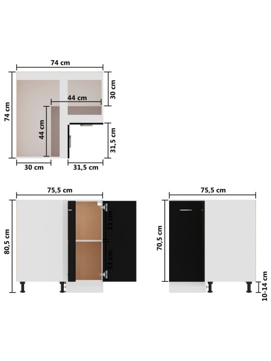 Alakulmakaappi musta 75,5x75,5x80,5 cm lastulevy