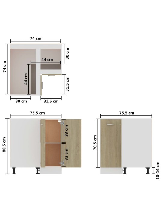 Alakulmakaappi Sonoma-tammi 75,5x75,5x80,5 cm lastulevy