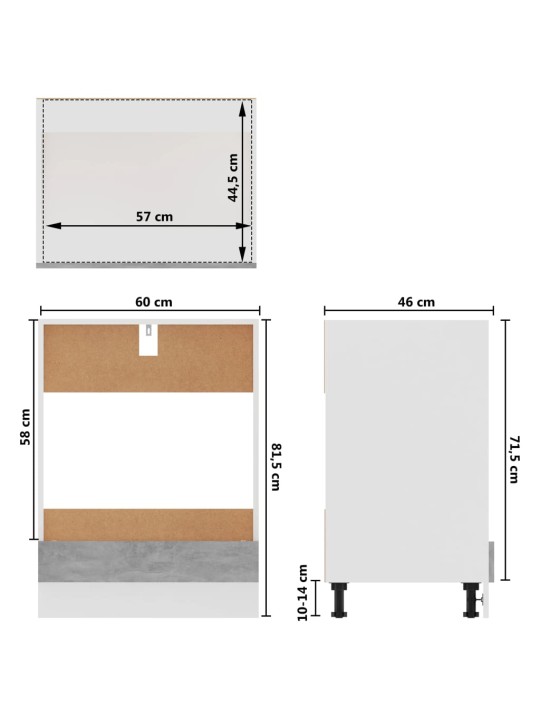 Uunikaappi betoninharmaa 60x46x81,5 cm lastulevy