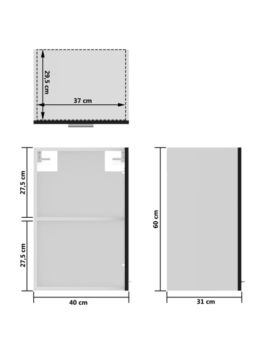 Seinäkaappi lasilla musta 40x31x60 cm lastulevy