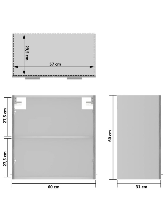 Seinäkaappi lasilla betoninharmaa 60x31x60 cm tekninen puu