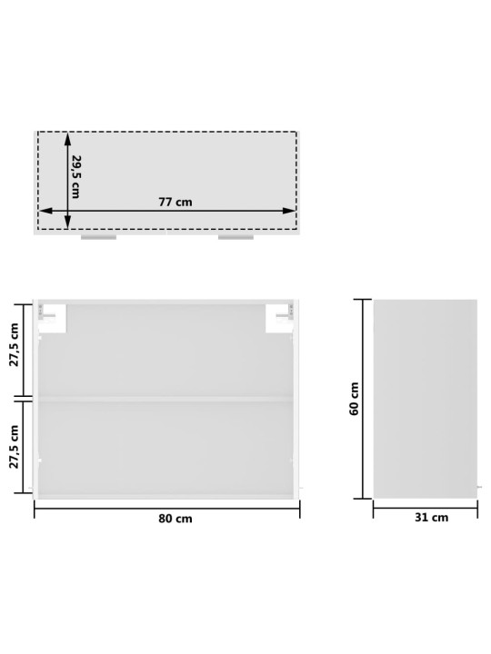 Seinäkaappi lasilla korkeakiilto valkoinen 80x31x60cm lastulevy