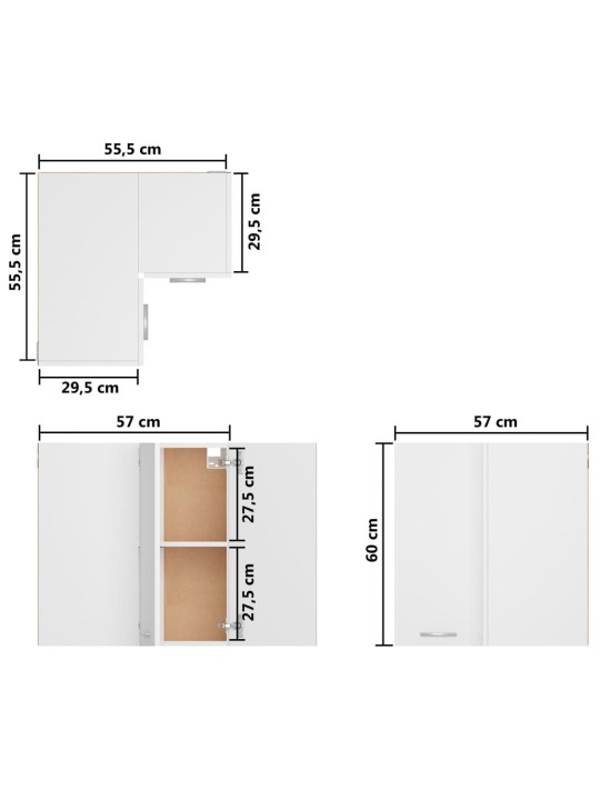 Seinäkulmakaappi valkoinen 57x57x60 cm lastulevy