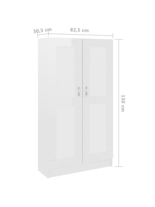 Kirjahylly korkeakiilto valkoinen 82,5x30,5x150 cm lastulevy