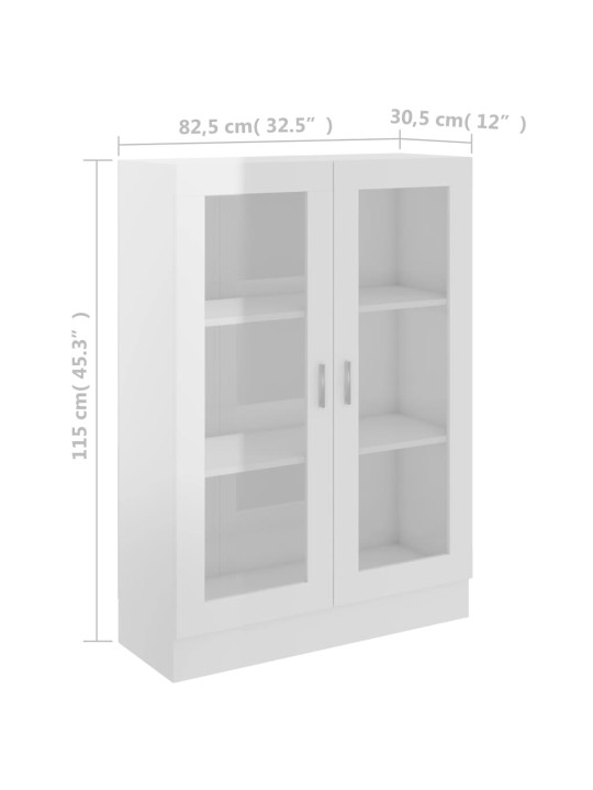 Vitriinikaappi korkeakiilto valkoinen 82,5x30,5x115cm lastulevy