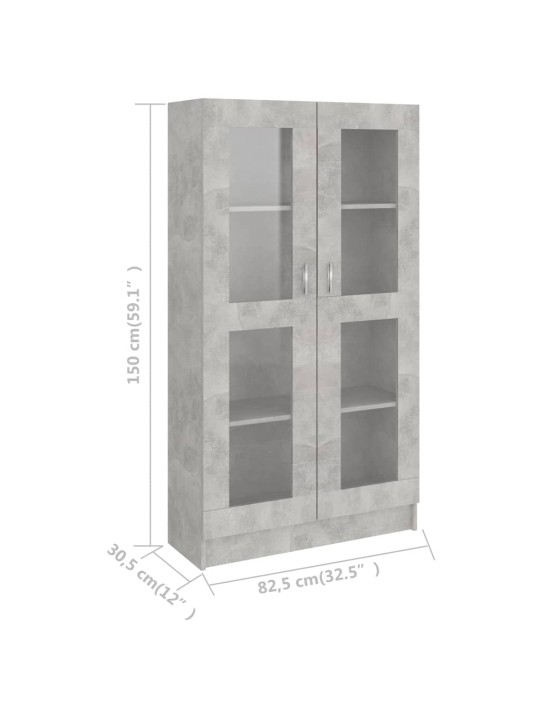 Vitriinikaappi betoninharmaa 82,5x30,5x150 cm lastulevy