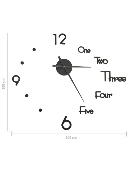 3D-seinäkello moderni muotoilu musta 100 cm XXL