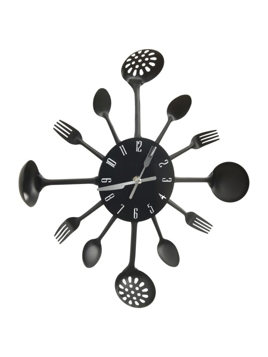 325163 Wall Clock with Spoon and Fork Design Black 40 cm Aluminium