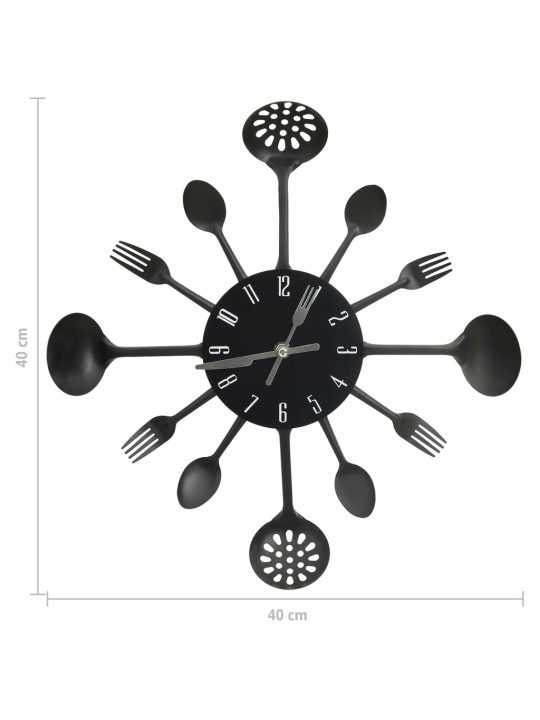 325163 Wall Clock with Spoon and Fork Design Black 40 cm Aluminium