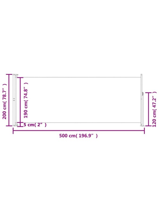 Sisäänvedettävä terassin sivumarkiisi 200x500 cm ruskea