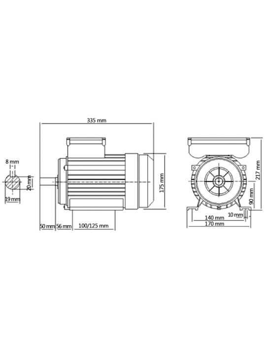 1-vaiheinen sähkömoottori 1,5kW/2HP 2-napainen 2800 RPM