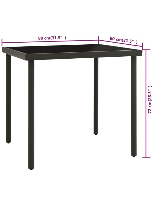 Ulkoruokapöytä antrasiitti 80x80x72 cm lasi ja teräs