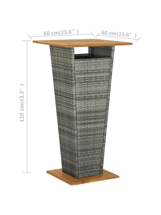 Baaripöytä harmaa 60x60x110 cm polyrottinki ja täysi akaasiapuu