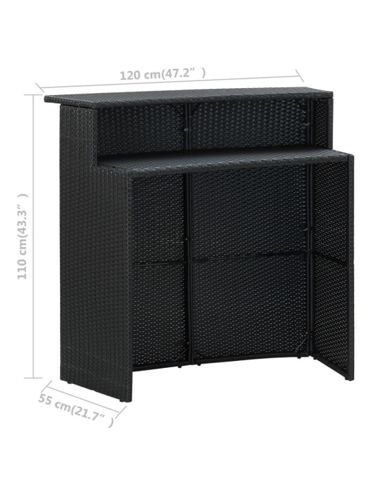 Puutarhan baaripöytä musta 120x55x110 cm polyrottinki
