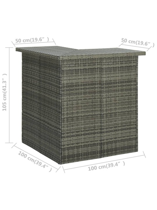 Kulmabaaripöytä harmaa 100x50x105 cm polyrottinki