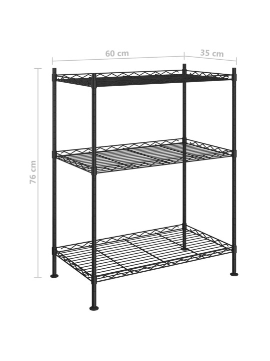 3-kerroksinen varastohylly 60x35x76 cm musta150 kg