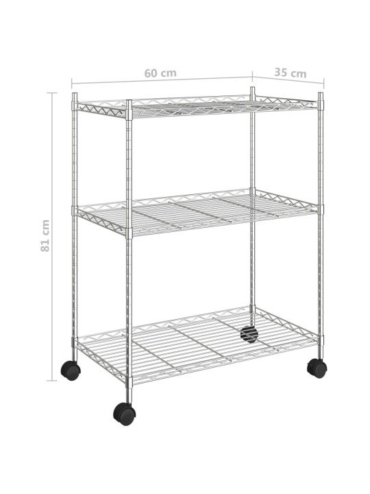 3-kerroksinen Säilytysvaunu 60x35x81 cm kromi 150 kg