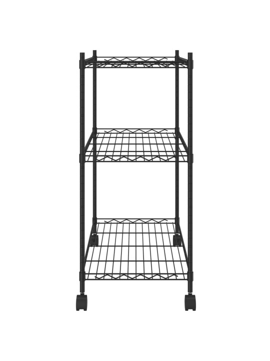 3-kerroksinen varastohylly pyörillä 60x35x81 cm musta 150 kg