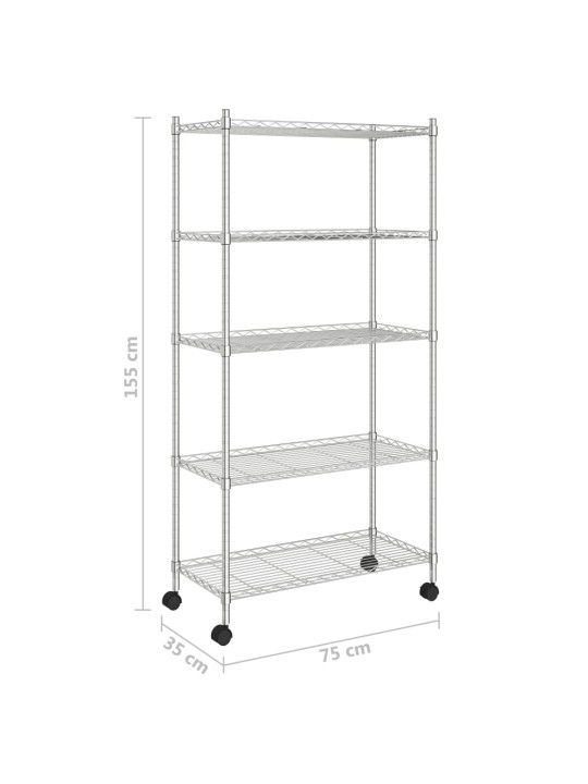 5-kerroksinen varastohylly pyörillä 75x35x155 cm kromi 250 kg