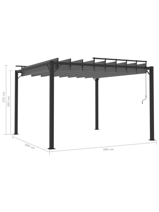 Katos avattavalla katolla 3x3 m antrasiitti kangas ja alumiini