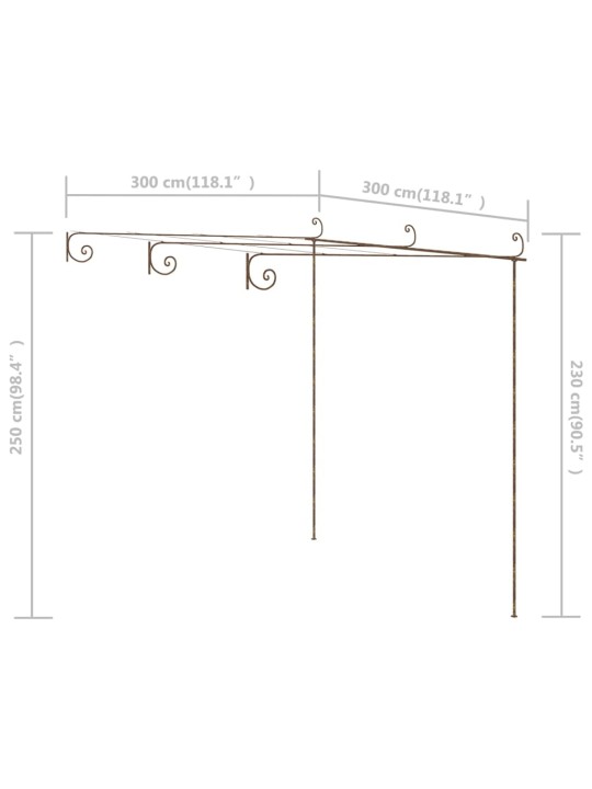 Puutarhan pergola antiikkiruskea 3x3x2,5 m rauta