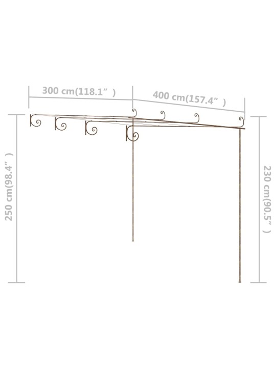 Puutarhan pergola antiikkiruskea 4x3x2,5 m rauta