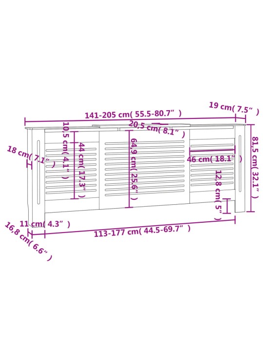 MDF lämpöpatterin suoja harmaa 205 cm