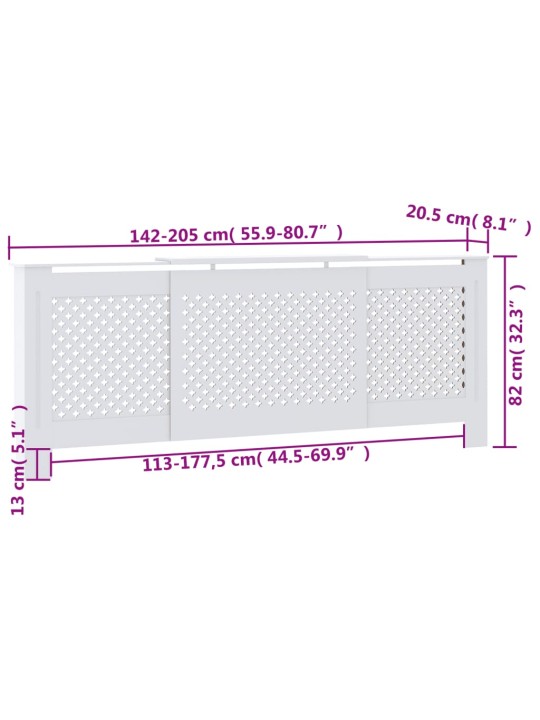 MDF lämpöpatterin suoja valkoinen 205 cm