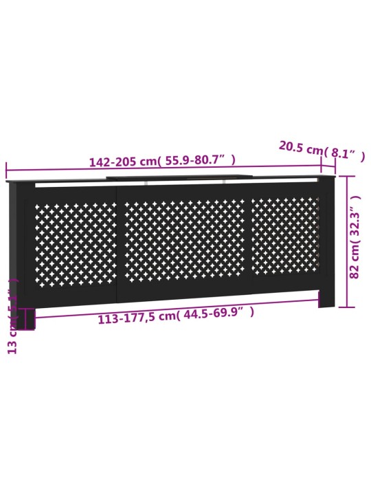 MDF lämpöpatterin suoja musta 205 cm