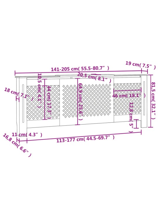 MDF lämpöpatterin suoja harmaa 205 cm