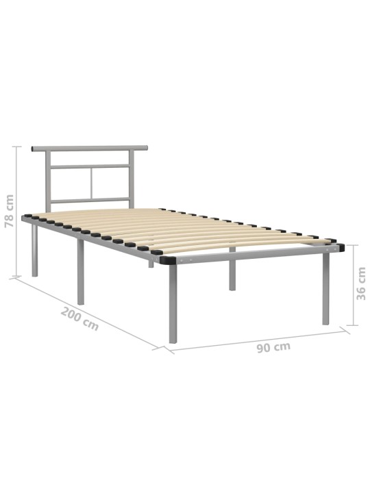 Sängynrunko harmaa metalli 90x200 cm