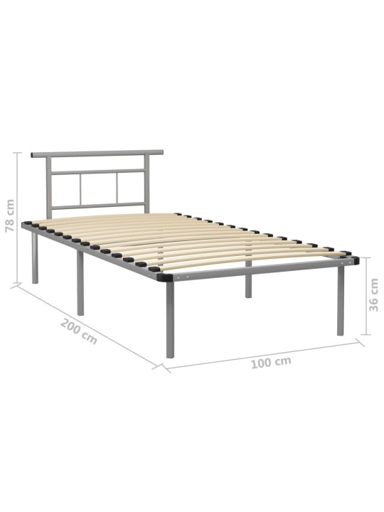 Sängynrunko harmaa metalli 100x200 cm