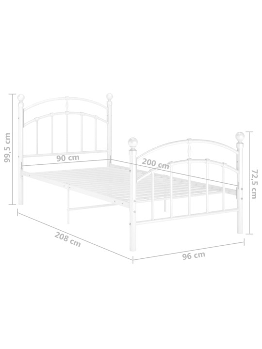 Sängynrunko valkoinen metalli 90x200 cm