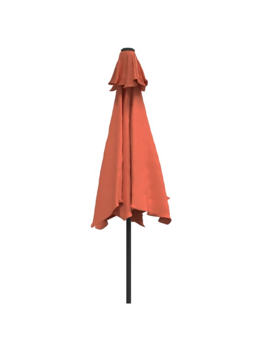 Puutarha-aurinkovarjo metallitolpalla terrakotta 300 cm
