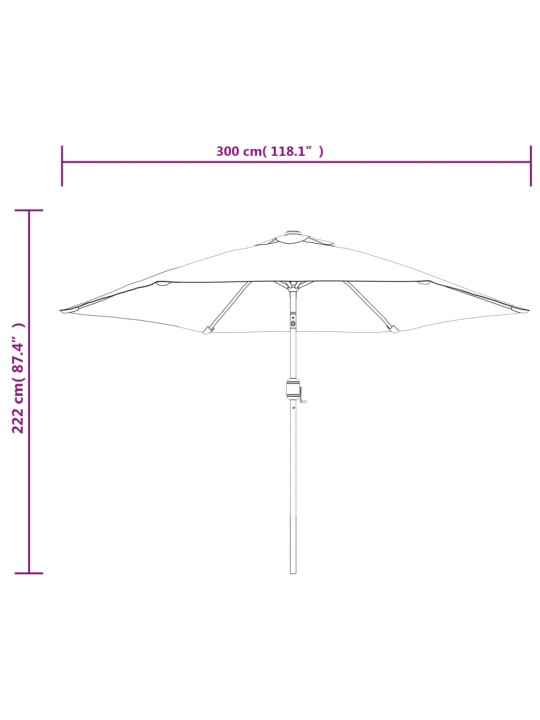 Puutarha-aurinkovarjo metallitolpalla terrakotta 300 cm