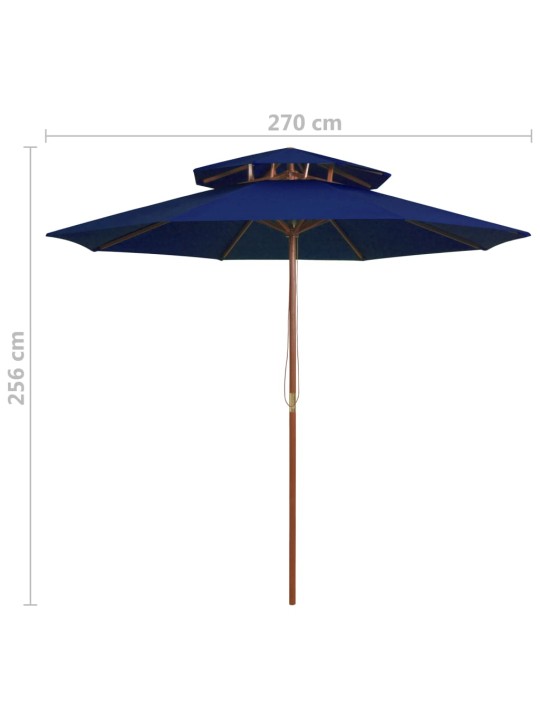 Kaksikerroksinen aurinkovarjo puutolppa sininen 270 cm