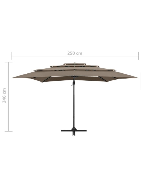 4-tasoinen Aurinkovarjo alumiinitanko harmaanruskea 250x250 cm