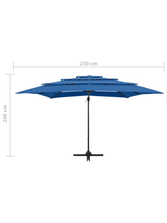 4-tasoinen Aurinkovarjo alumiinitanko taivaansininen 250x250 cm