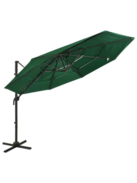 4-tasoinen aurinkovarjo alumiinitanko vihreä 3x3 m