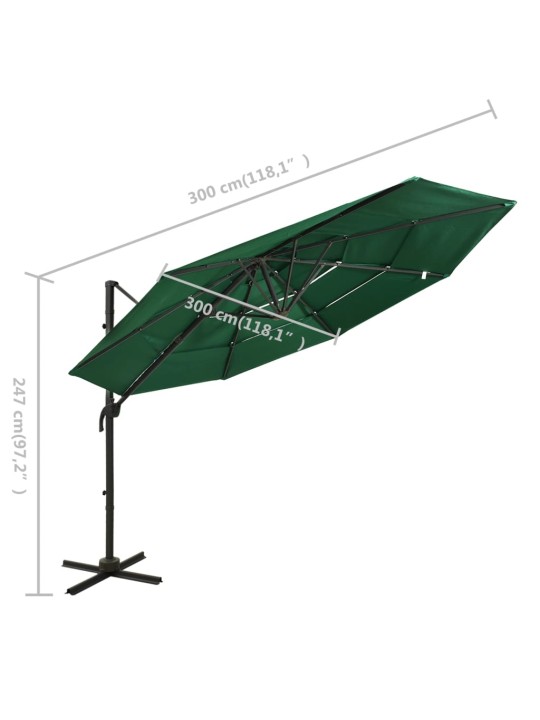 4-tasoinen aurinkovarjo alumiinitanko vihreä 3x3 m