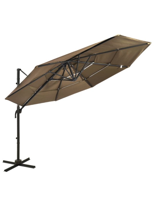 4-tasoinen aurinkovarjo alumiinitanko ruskeanharmaa 3x3 m
