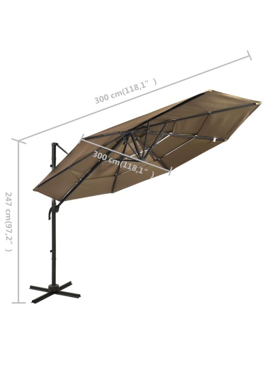 4-tasoinen aurinkovarjo alumiinitanko ruskeanharmaa 3x3 m