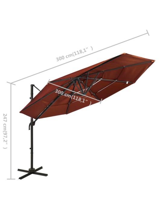 4-tasoinen aurinkovarjo alumiinitanko terrakotta 3x3 m