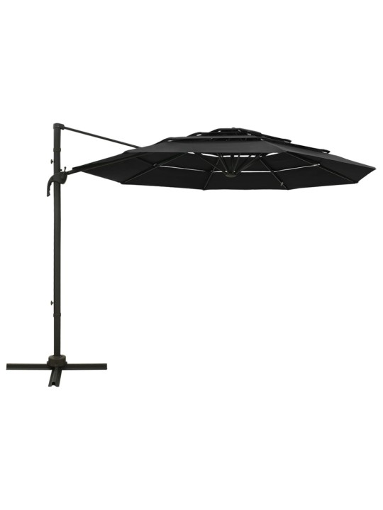 4-tasoinen aurinkovarjo alumiinitanko musta 3x3 m