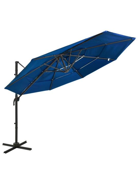 4-tasoinen aurinkovarjo alumiinitanko taivaansininen 3x3 m